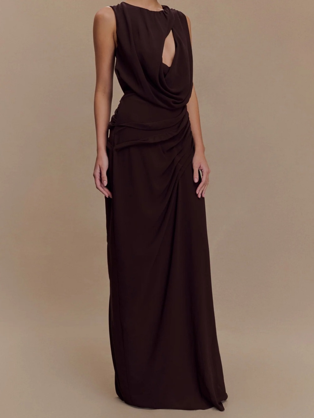 Meshki Chiffon Maxi Dress - Cacao Brown